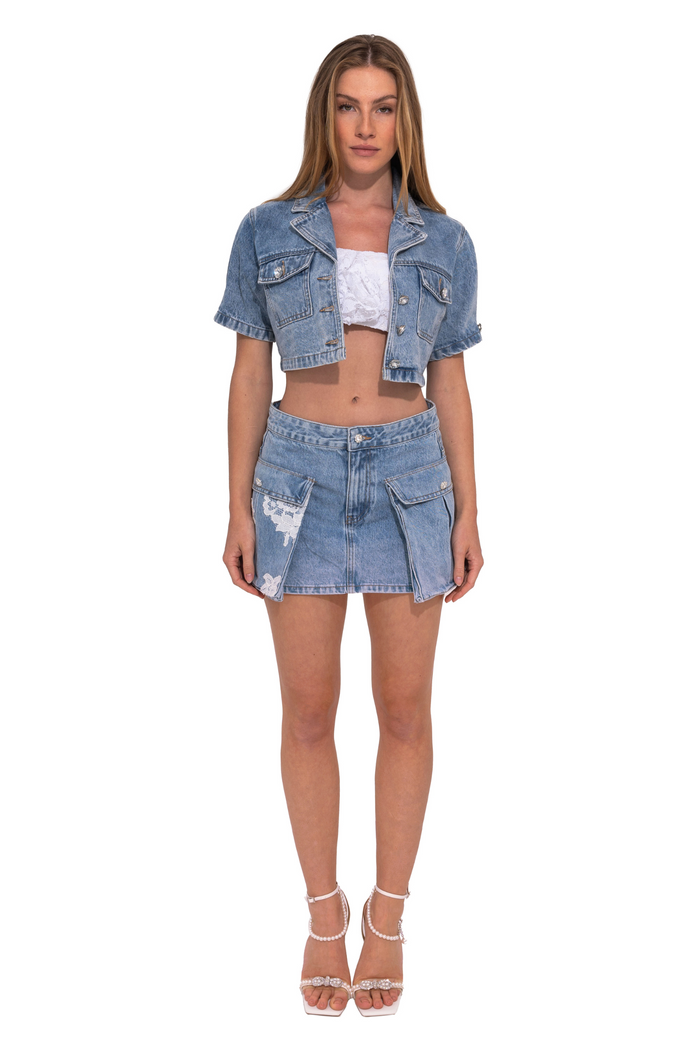 MINI-JUPE CARGO CHIC EN DENIM