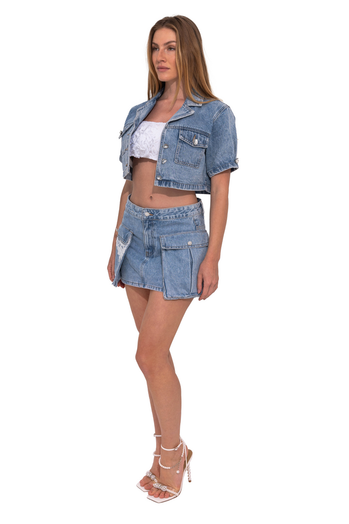 MINI-JUPE CARGO CHIC EN DENIM