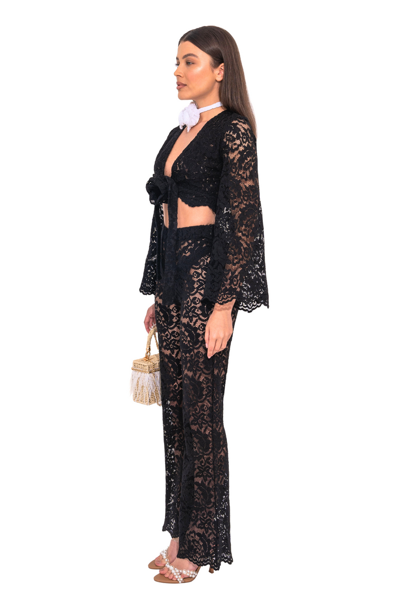 RIVIERA HIGH RISE FLARED LACE PANTS