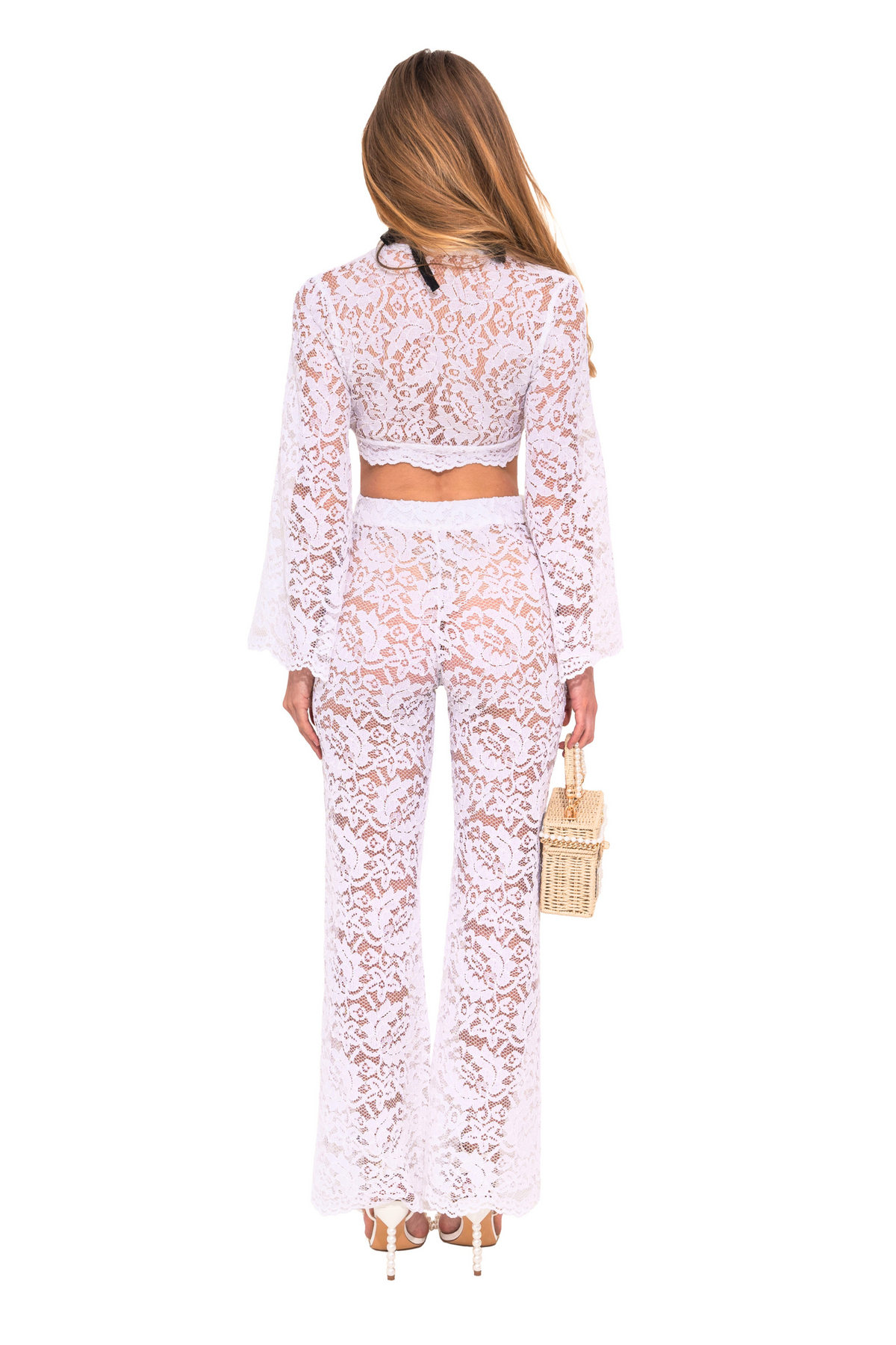 RIVIERA HIGH RISE FLARED LACE PANTS